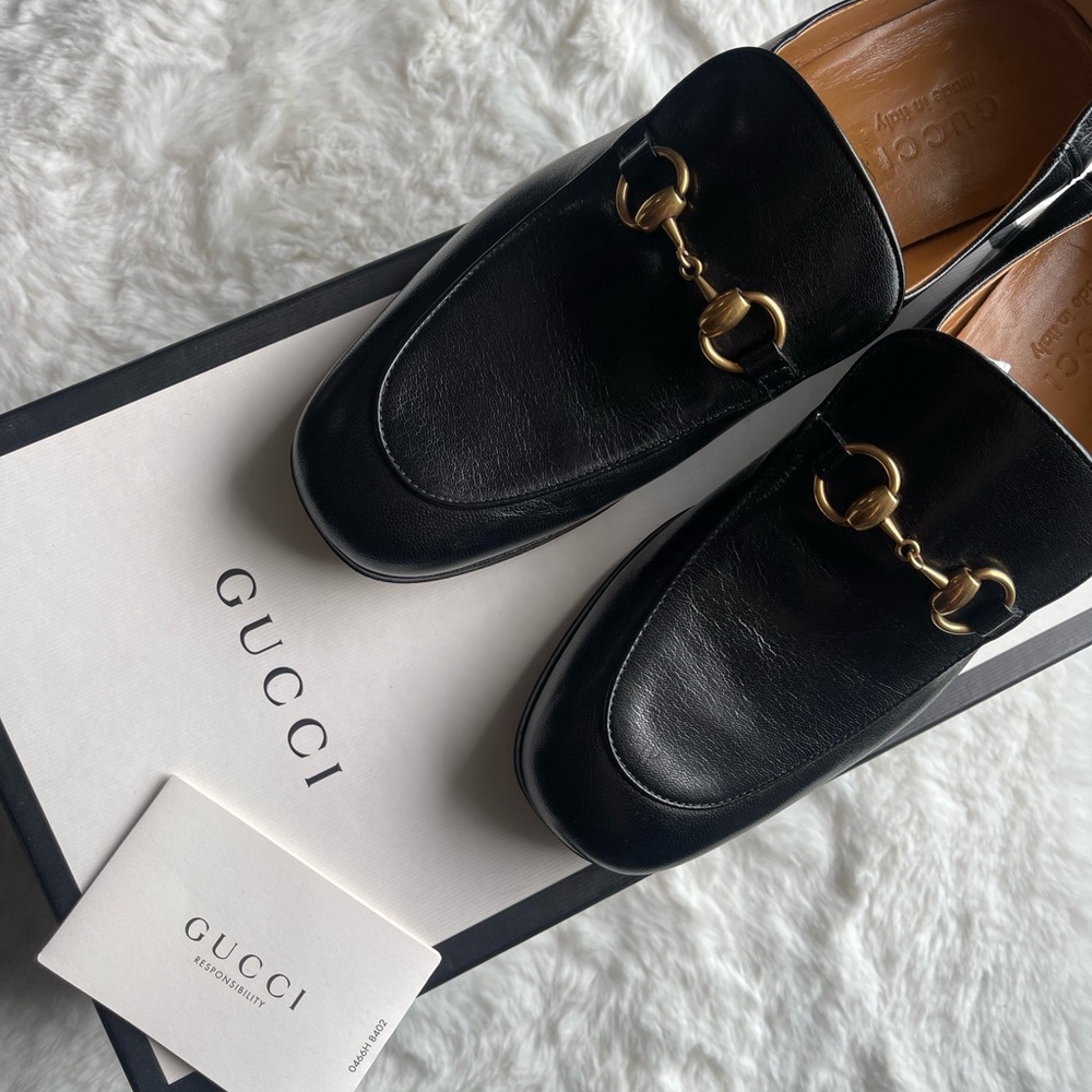 Gucci Loafers (GUCCI SIZE 7.5) black/gold with box